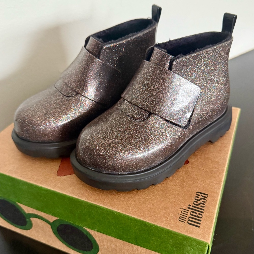 **New** Mini Melissa Kids Glitter Boots - Black